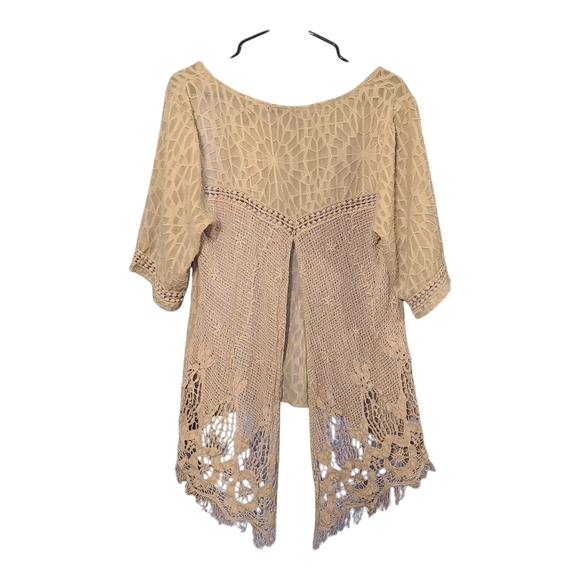 Buckle Red by BKE Boho Lace High Low Top Beige Nude Crochet Festival Large - Picture 8 of 16